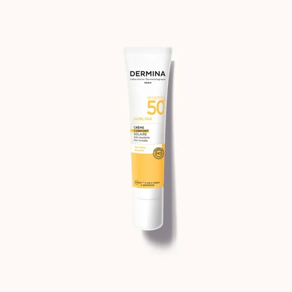 Sunlina Crème Confort SPF50+ 40 ml – Dermina Dermina Sunlina Crème Confort SPF50+ 40 ml – protection solaire visage | ParaforYou Maroc
