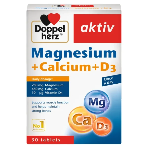 Aktiv Magnesium+Calcium+D3 30 Comprimés – Doppel Herz Doppel Herz Aktiv Magnesium+Calcium+D3 30 Comprimés – compléments articulations et os | ParaforYou Maroc