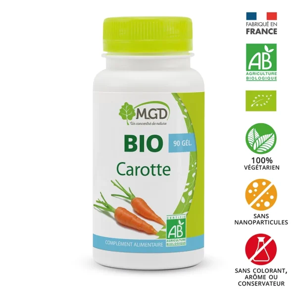 Carotte Bio 90 Gélules – MGD Nature MGD Nature Carotte Bio 90 Gélules – compléments beauté, cheveux et ongles | ParaforYou Maroc