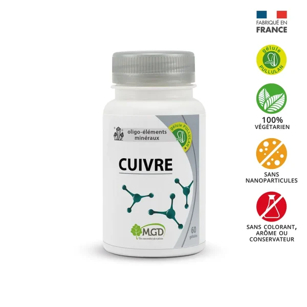 Oligo-Éléments Minéraux Cuivre 60 Gélules – MGD Nature MGD Nature Oligo-Éléments Minéraux Cuivre 60 Gélules – compléments alimentaires | ParaforYou Maroc