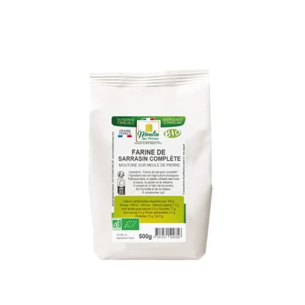 Farine de Sarrasin Complète Bio 500 g – Moulin des Moines Moulin des Moines Farine de Sarrasin Complète Bio 500 g – compléments alimentaires | ParaforYou Maroc