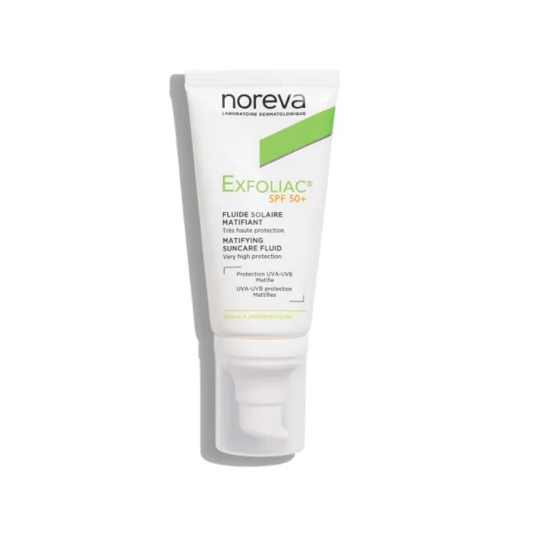 Exfoliac Fluide Solaire Matifiant SPF50+ 40 ml – Noreva Noreva Exfoliac Fluide Solaire Matifiant SPF50+ 40 ml – protection solaire visage | ParaforYou Maroc