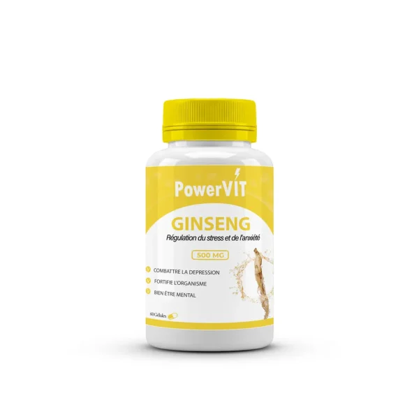 Ginseng 500mg 60 Gélules – Powervit Powervit Ginseng 500mg 60 Gélules – compléments vitalité et immunité | ParaforYou Maroc