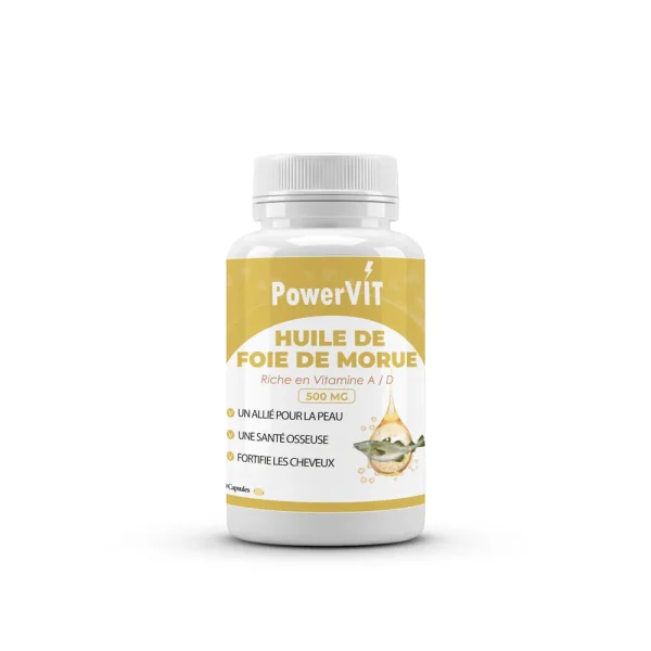 Huile de Foie de Morue 500mg 60 Gélules – Powervit Powervit Huile de Foie de Morue 500mg 60 Gélules – compléments alimentaires | ParaforYou Maroc