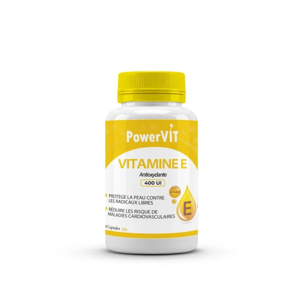 Vitamine E 400ui 30 Capsules – Powervit Powervit Vitamine E 400ui 30 Capsules – compléments vitalité et immunité | ParaforYou Maroc