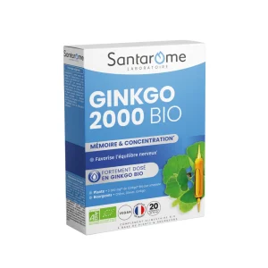 Bio Ginkgo 2000 Mémoire et Concentration Ampoules – Santarome Santarome Bio Ginkgo 2000 Mémoire et Concentration Ampoules – compléments vitalité et immunité | ParaforYou Maroc